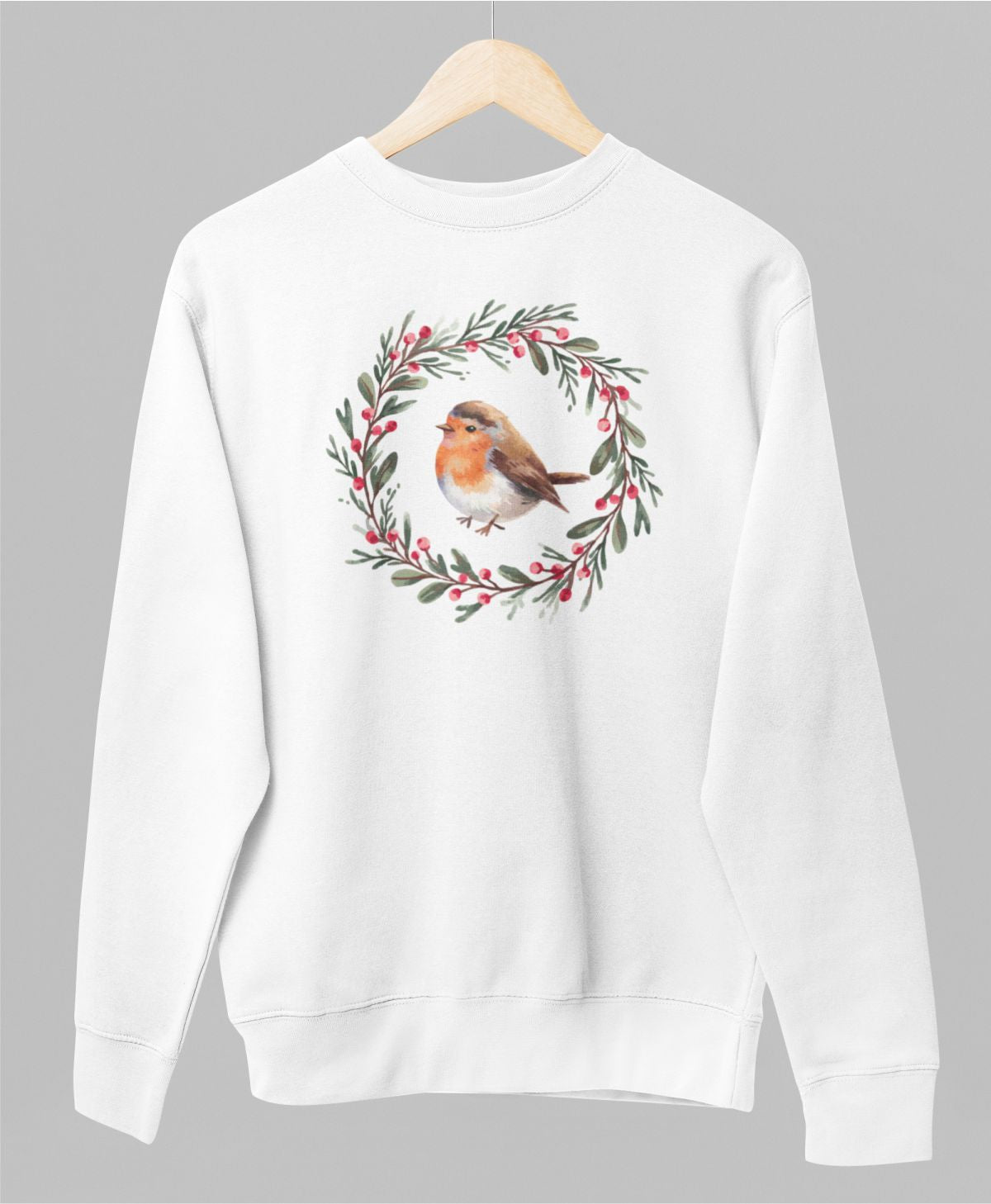 Valge UNISEX pusaer ilma kapuutsita "Jõululinnuke"