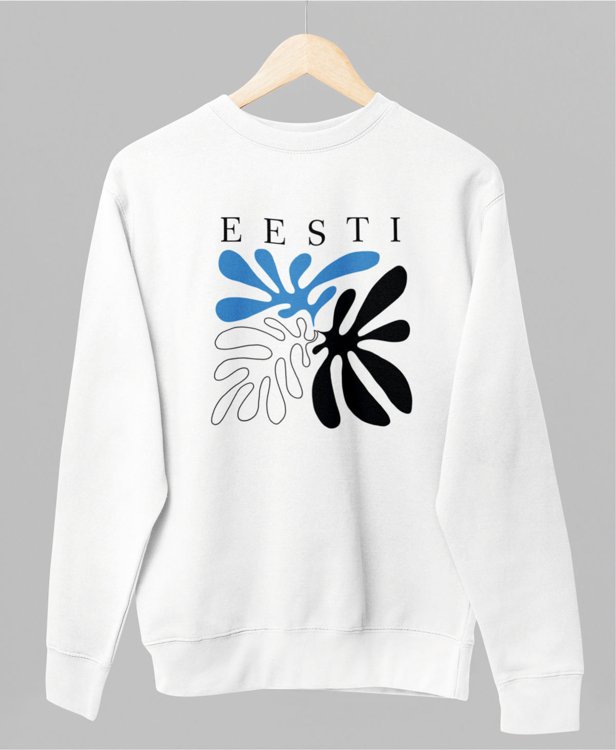 Valge UNISEX dressipluus ilma kapuutsita "Eesti värvid"