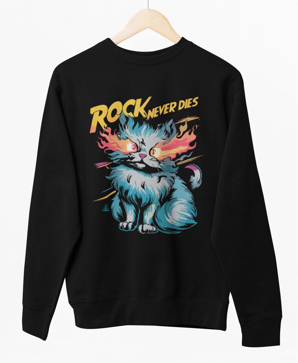 Must UNISEX dressipluus ilma kapuutsita "Rock never dies"