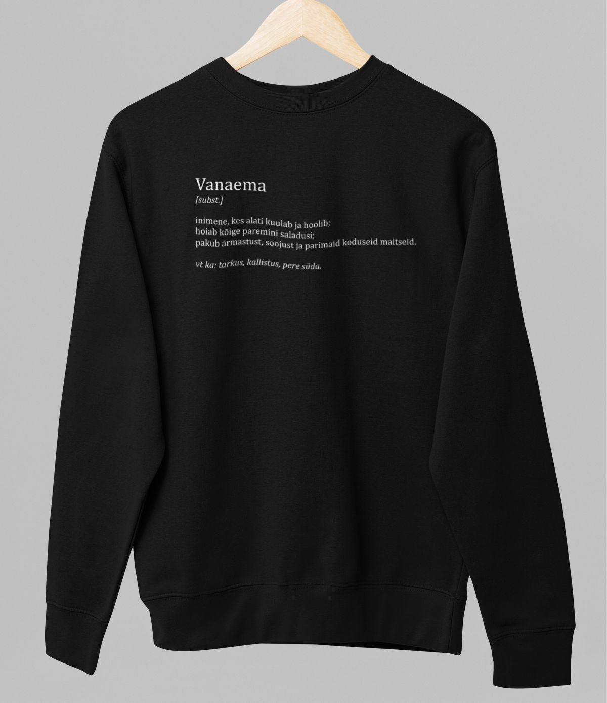 Must UNISEX dressipluus ilma kapuutsita "Vanaema kirjeldus"
