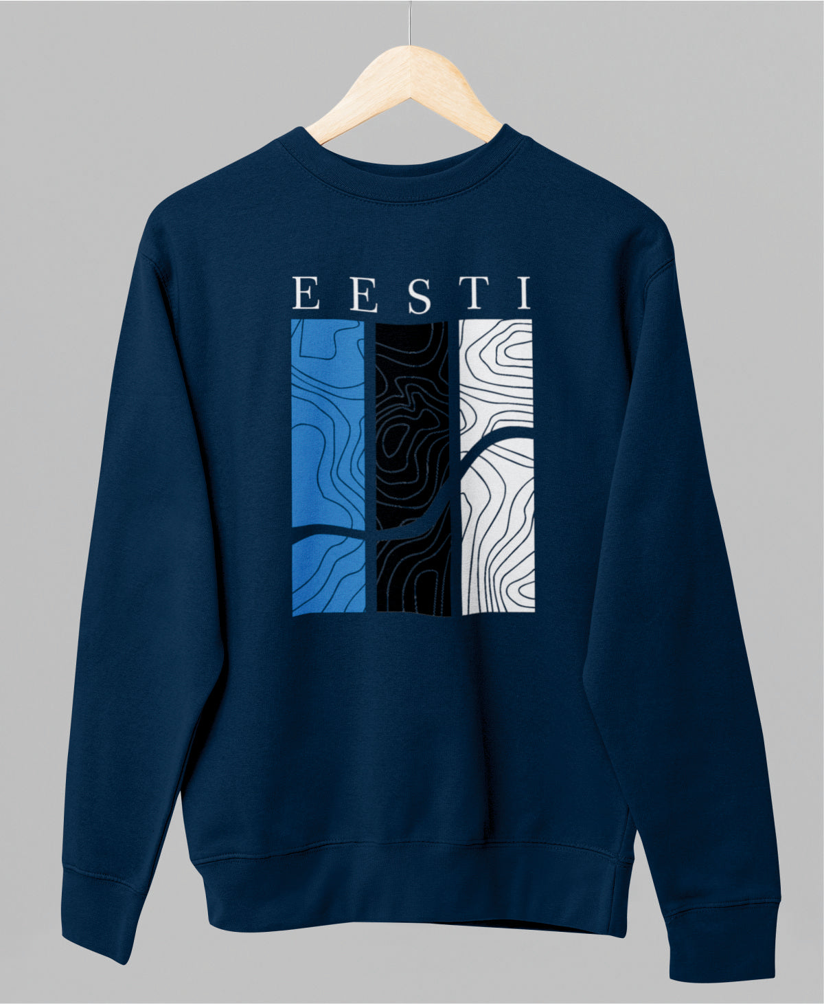 Sinine UNISEX dressipluus ilma kapuutsita "Eesti mustrites"