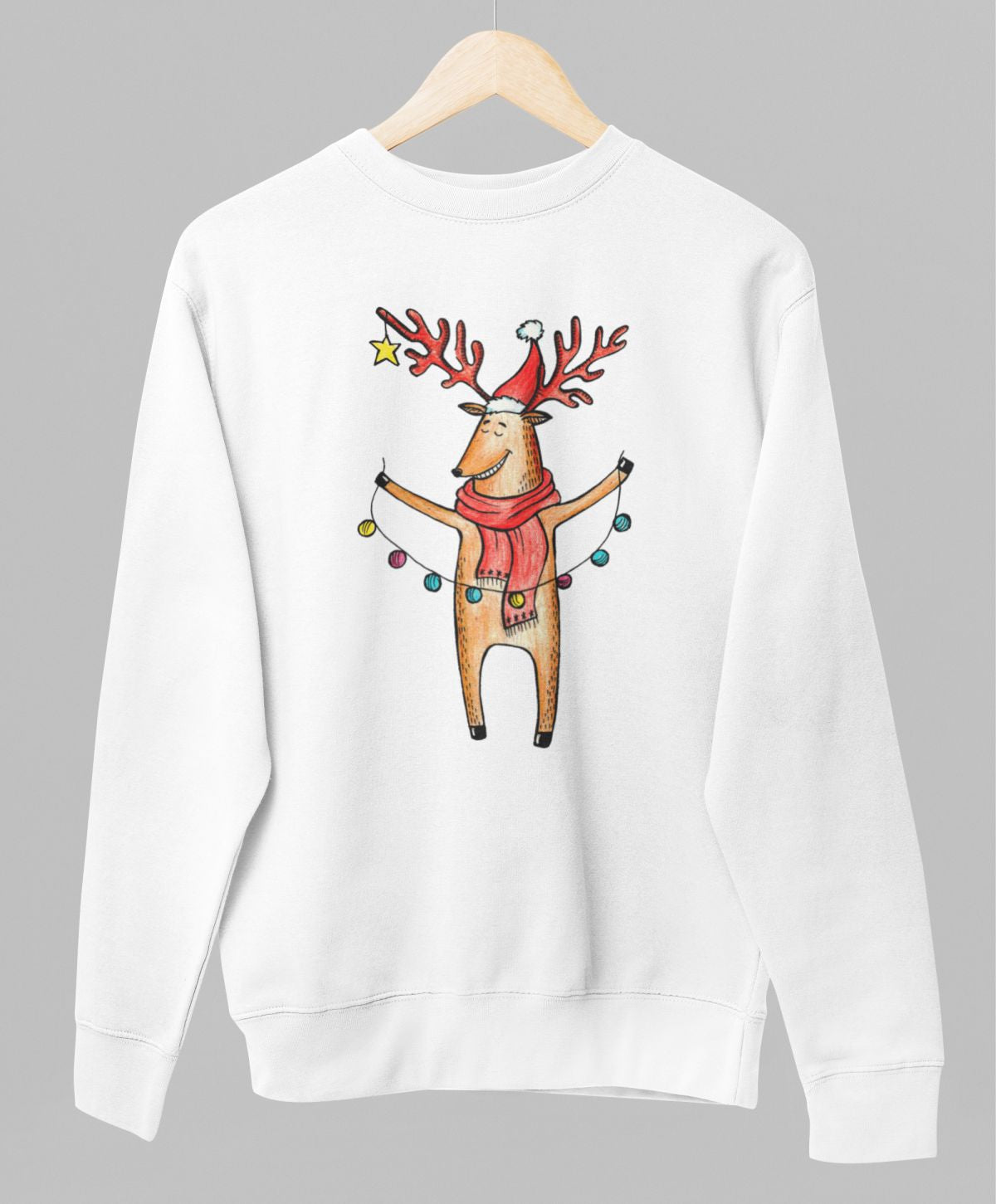 Valge UNISEX dressipluus ilma kapuutsita "Põder"