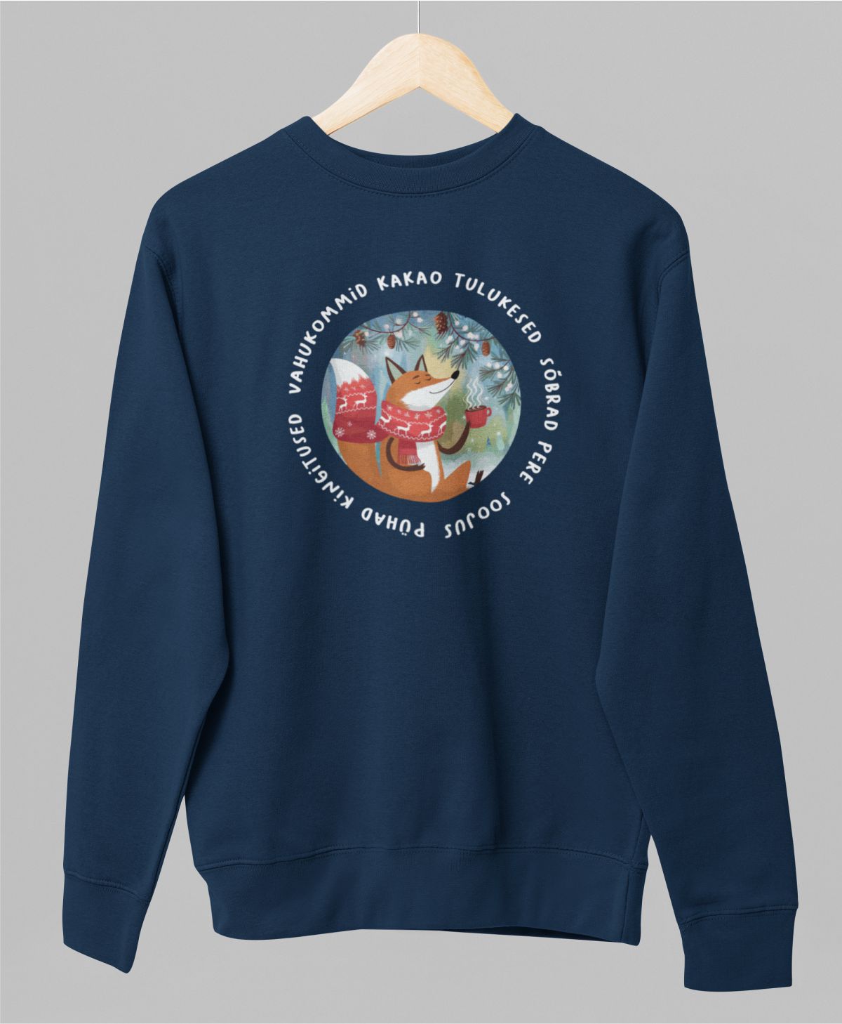 Sinine UNISEX pusaer ilma kapuutsita "Jõulusümbolid"