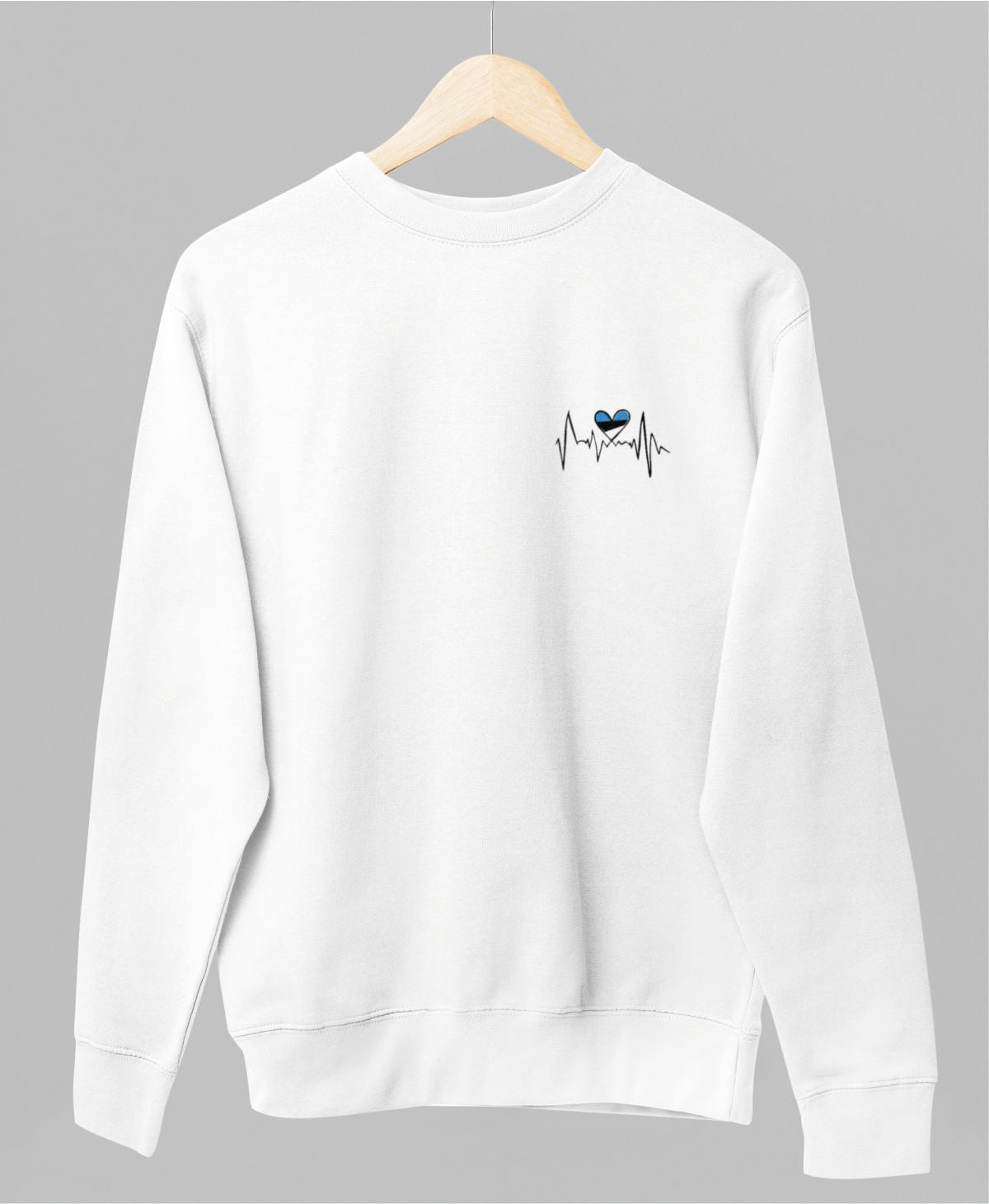 Valge UNISEX dressipluus ilma kapuutsita "Eesti süda"