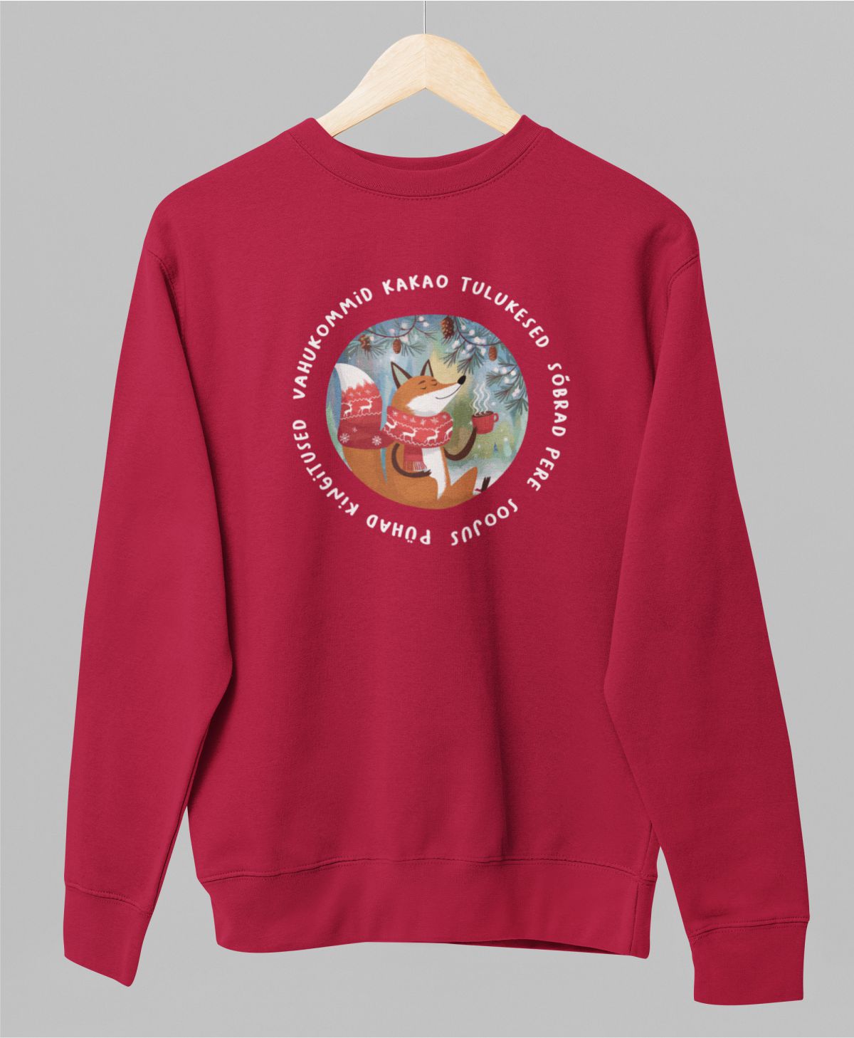 Punane UNISEX pusaer ilma kapuutsita "Jõulusümbolid"