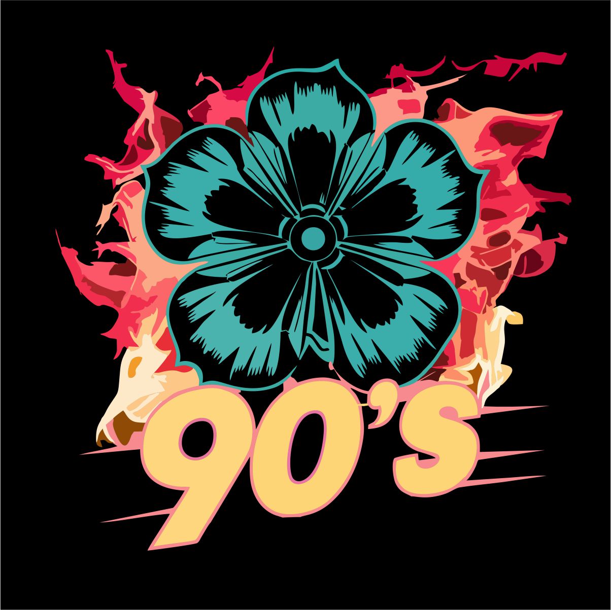 Mustad UNISEX T-särgid "90ndate lill"