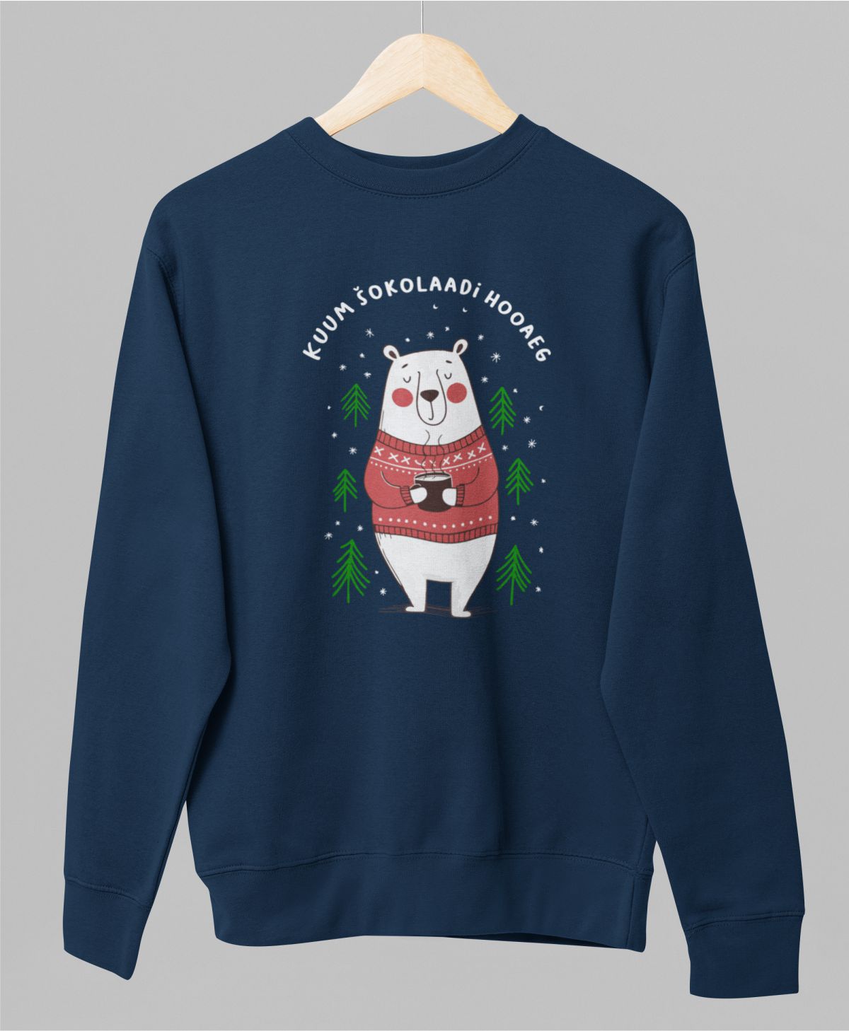 Sinine UNISEX pusaer ilma kapuutsita "Kuum šokolaadihooaeg"