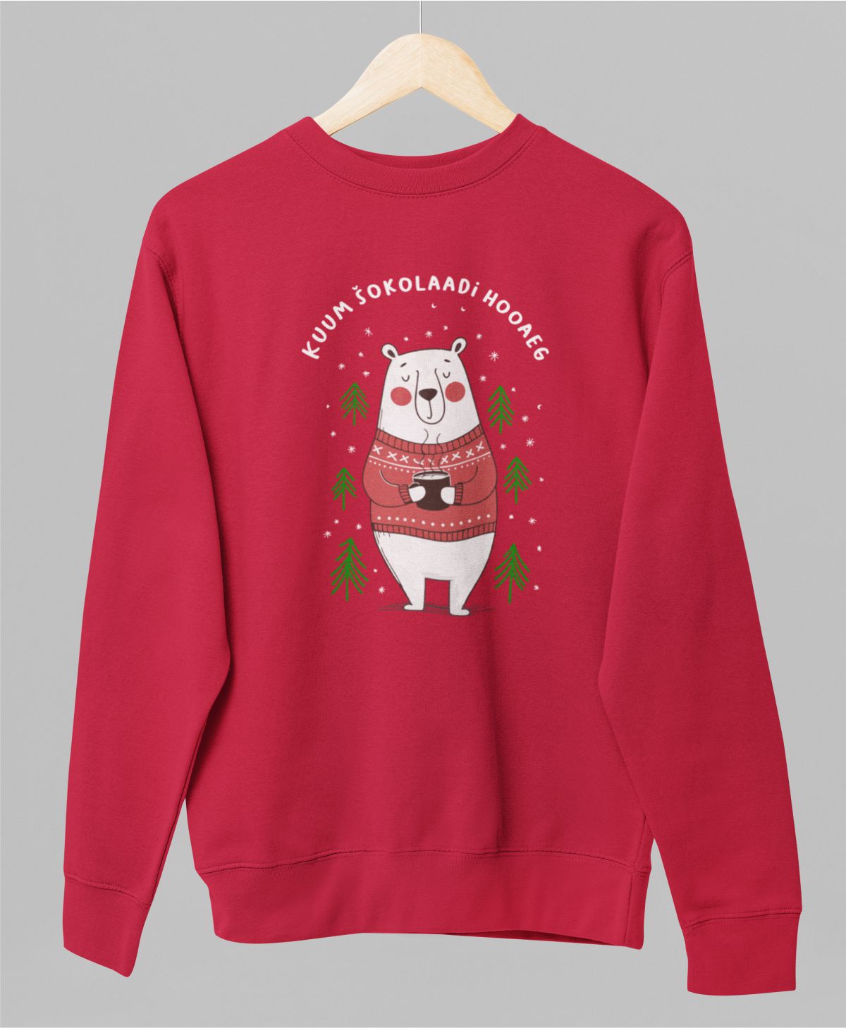 Punane UNISEX pusaer ilma kapuutsita "Kuum šokolaadihooaeg"