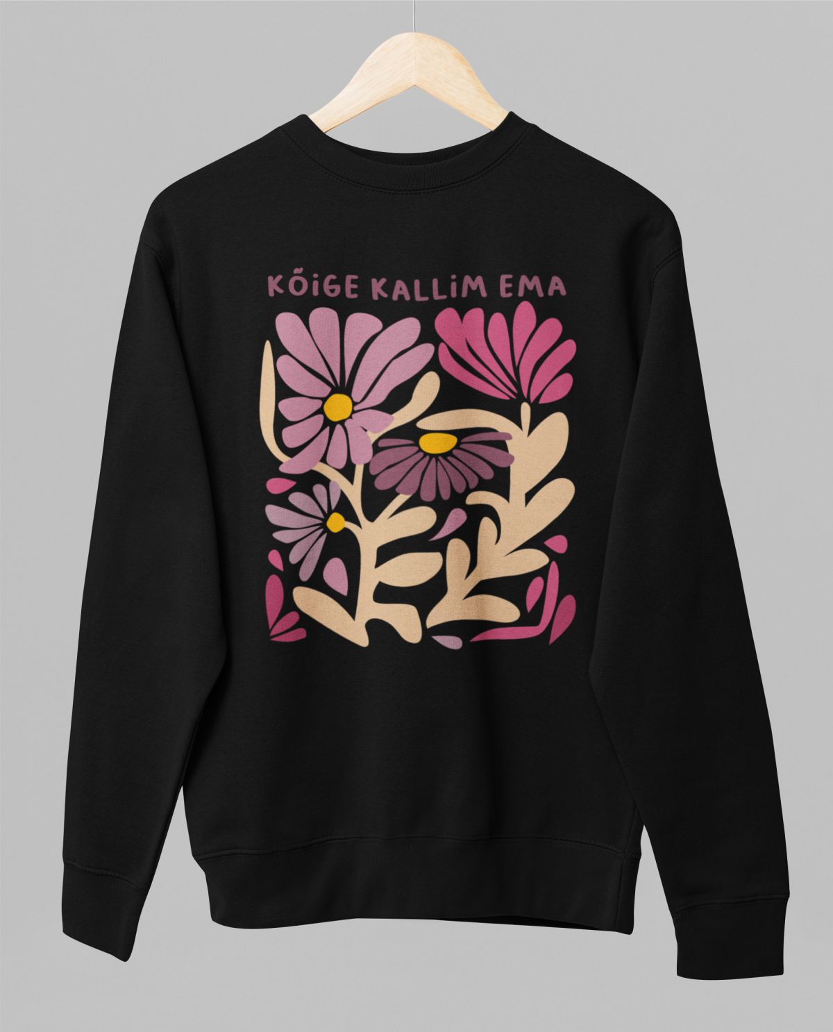 Must UNISEX dressipluus ilma kapuutsita "Ema lilleaed"