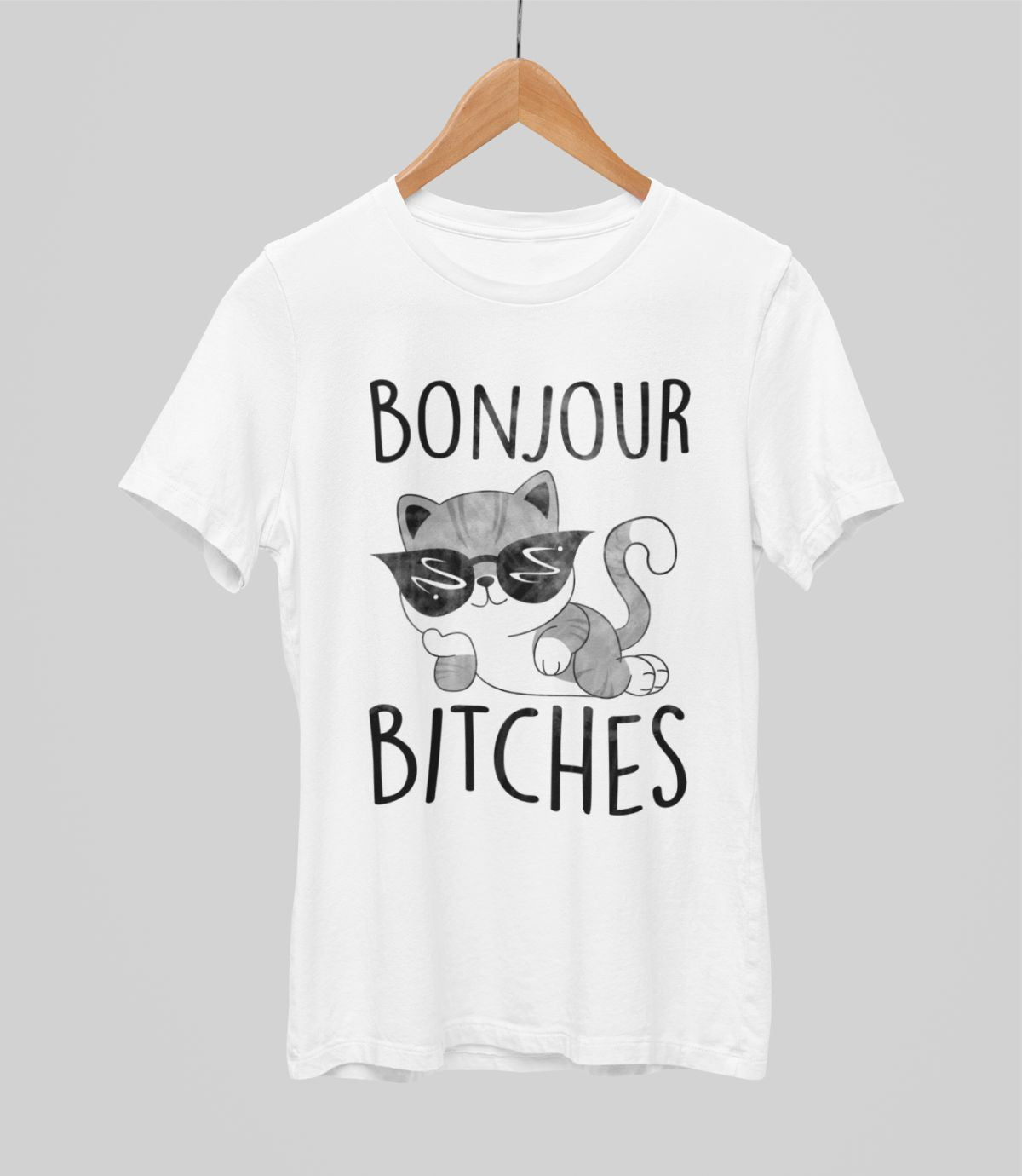 Valged UNISEX T-särgid "Bonjour emased"