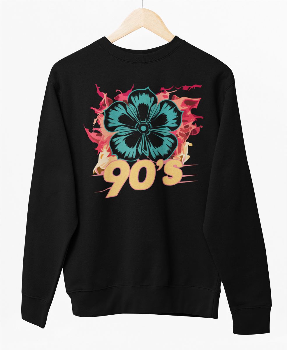 Must UNISEX dressipluus ilma kapuutsita "90's lill"
