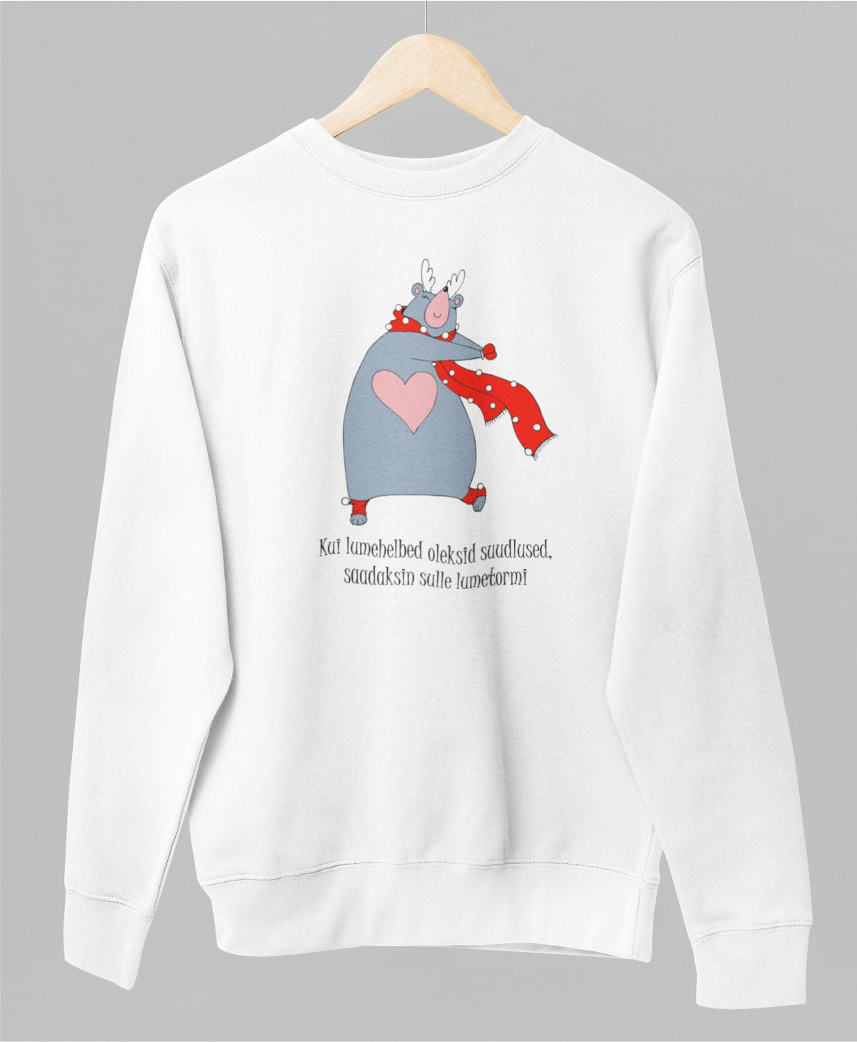 Valge UNISEX pusaer ilma kapuutsita "Lumetormi"