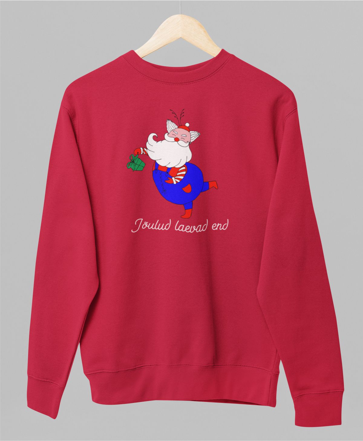 Punane UNISEX pusaer ilma kapuutsita "Joulud laevad end"