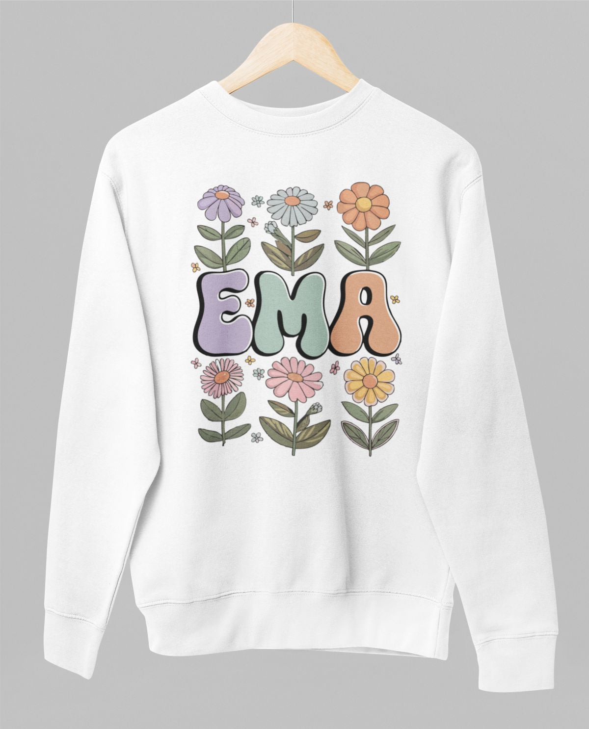 Valge UNISEX dressipluus ilma kapuutsita "Ema lillede vahel"