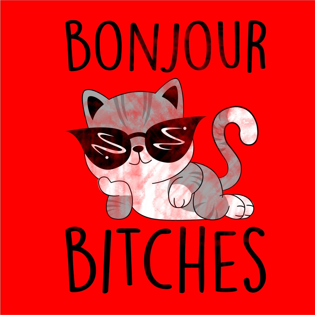 Punane UNISEX dressipluus ilma kapuutsita "Bonjour bitches"