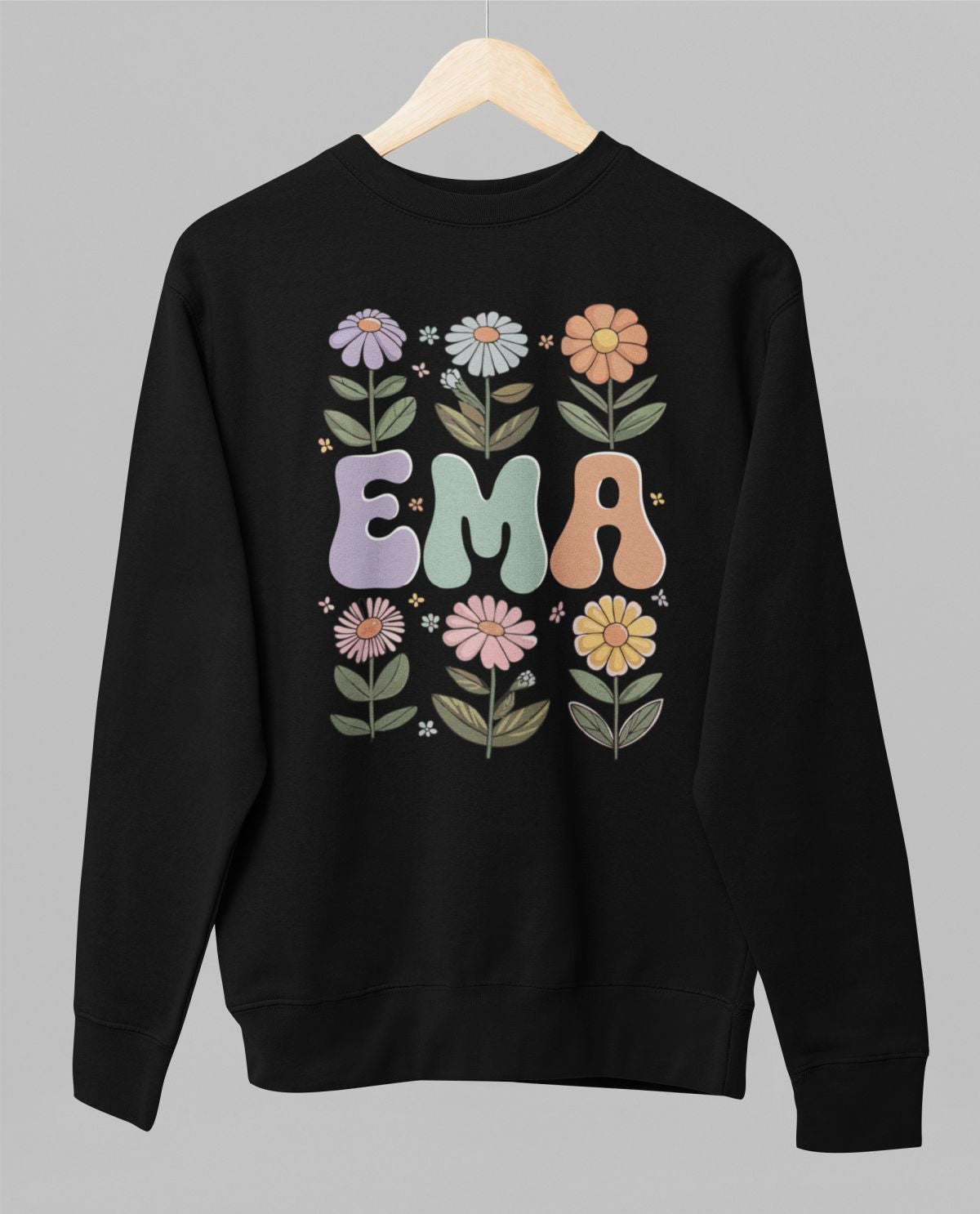 Must UNISEX dressipluus ilma kapuutsita "Ema lillede vahel"