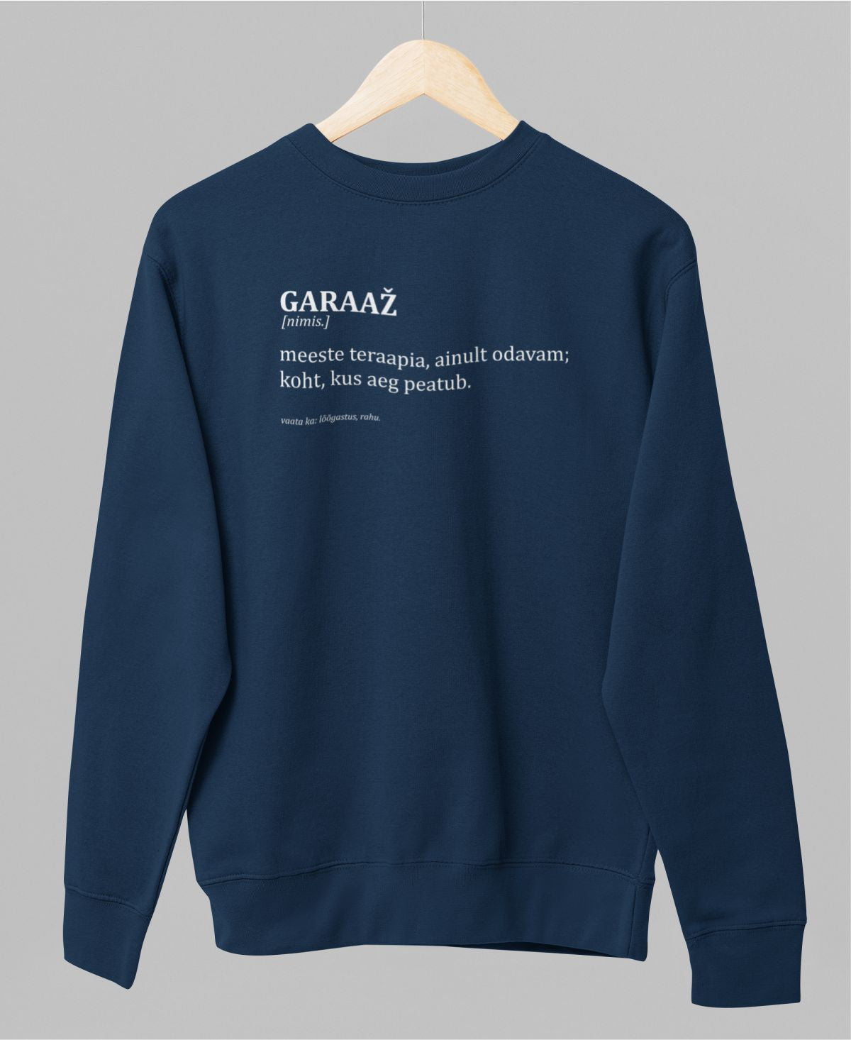 Sinine UNISEX dressipluus ilma kapuutsita "GARAAŽ"