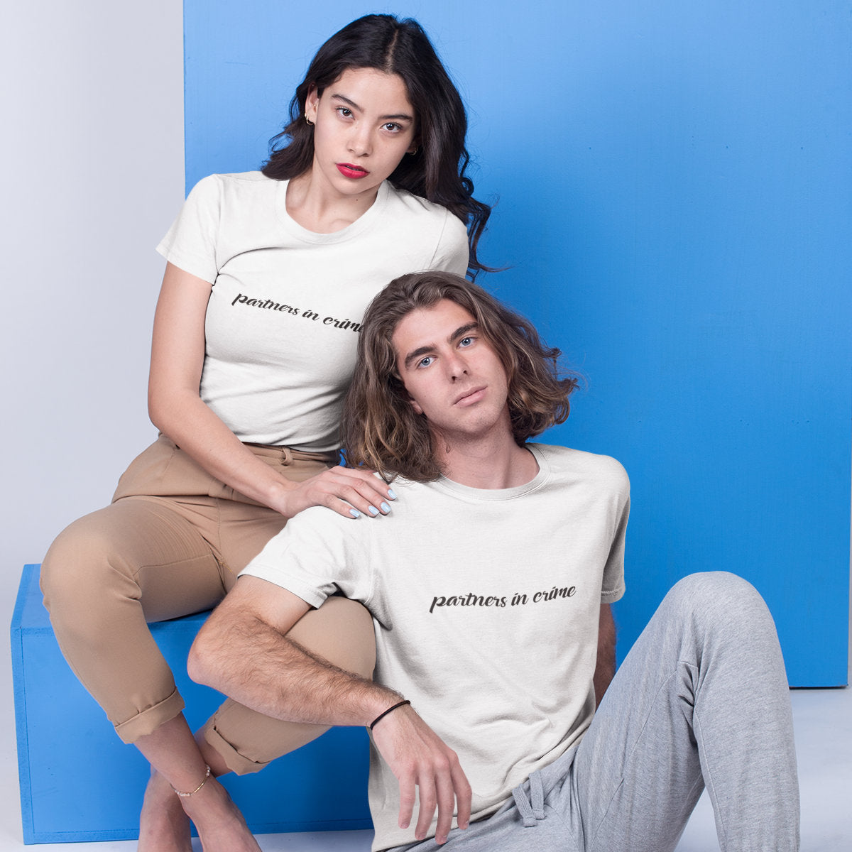 Valged unisex T-särgid paaridele "Partners in Crime"