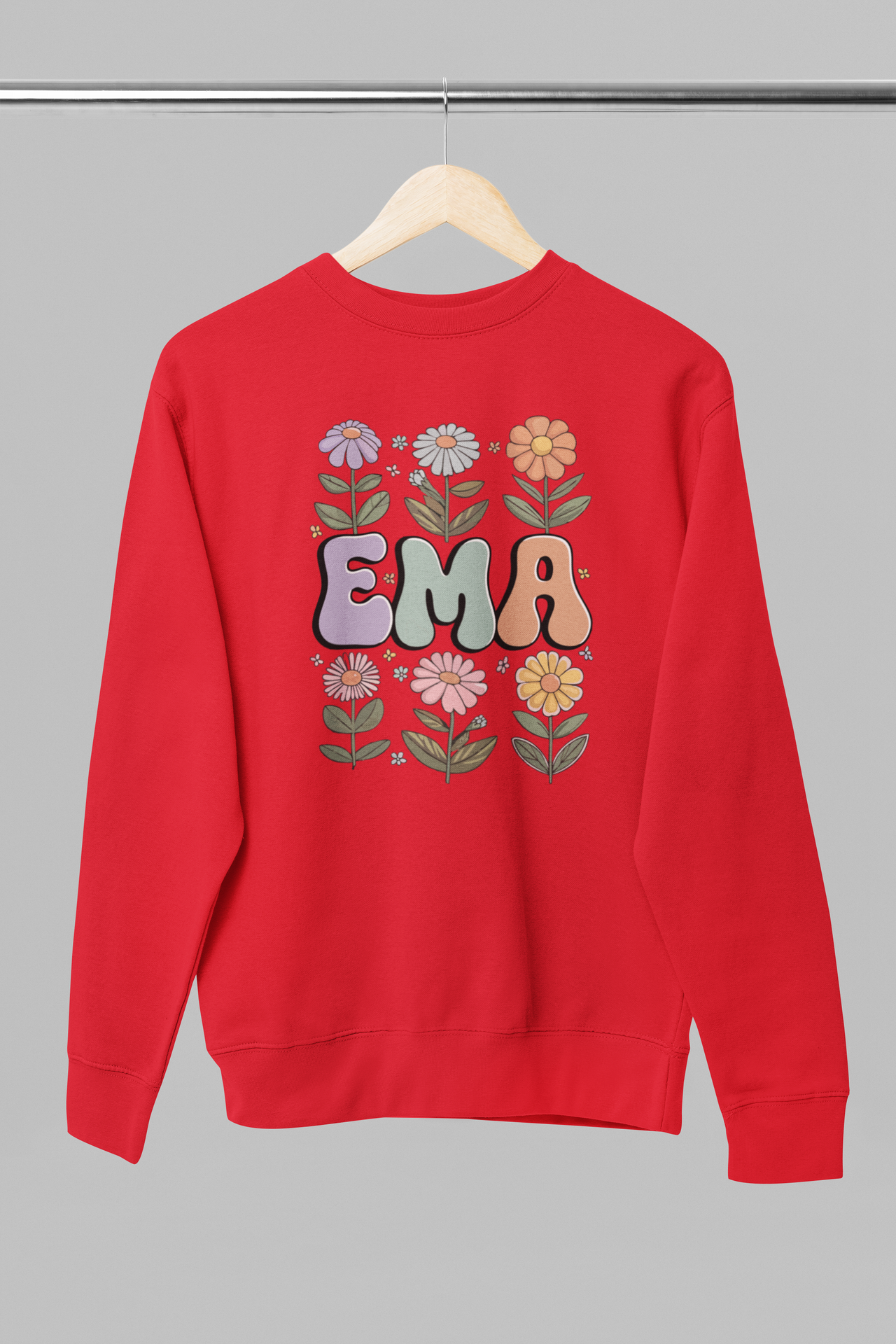 Punane UNISEX dressipluus ilma kapuutsita "Ema lilledega"