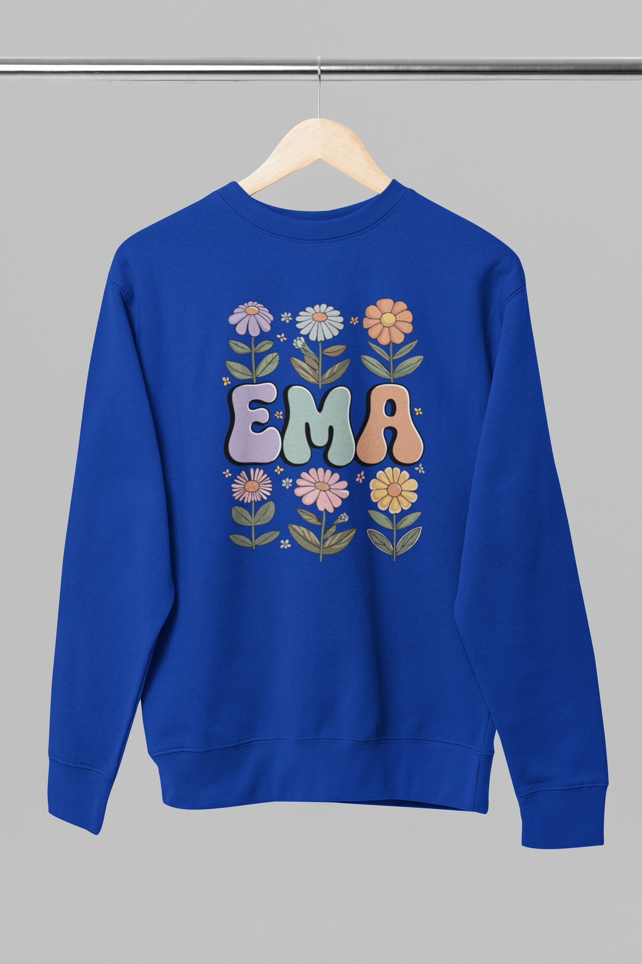 Sinine UNISEX dressipluus ilma kapuutsita "Ema lilledega"