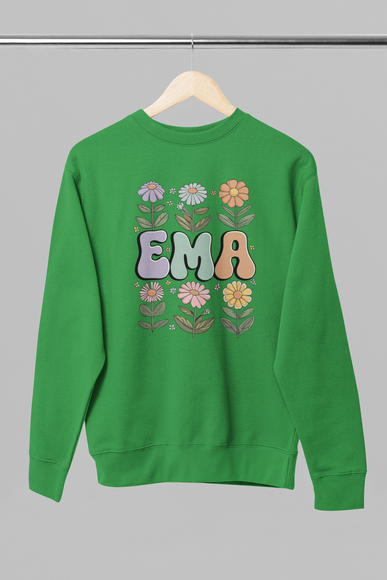 Roheline UNISEX dressipluus ilma kapuutsita "Ema lilledega"