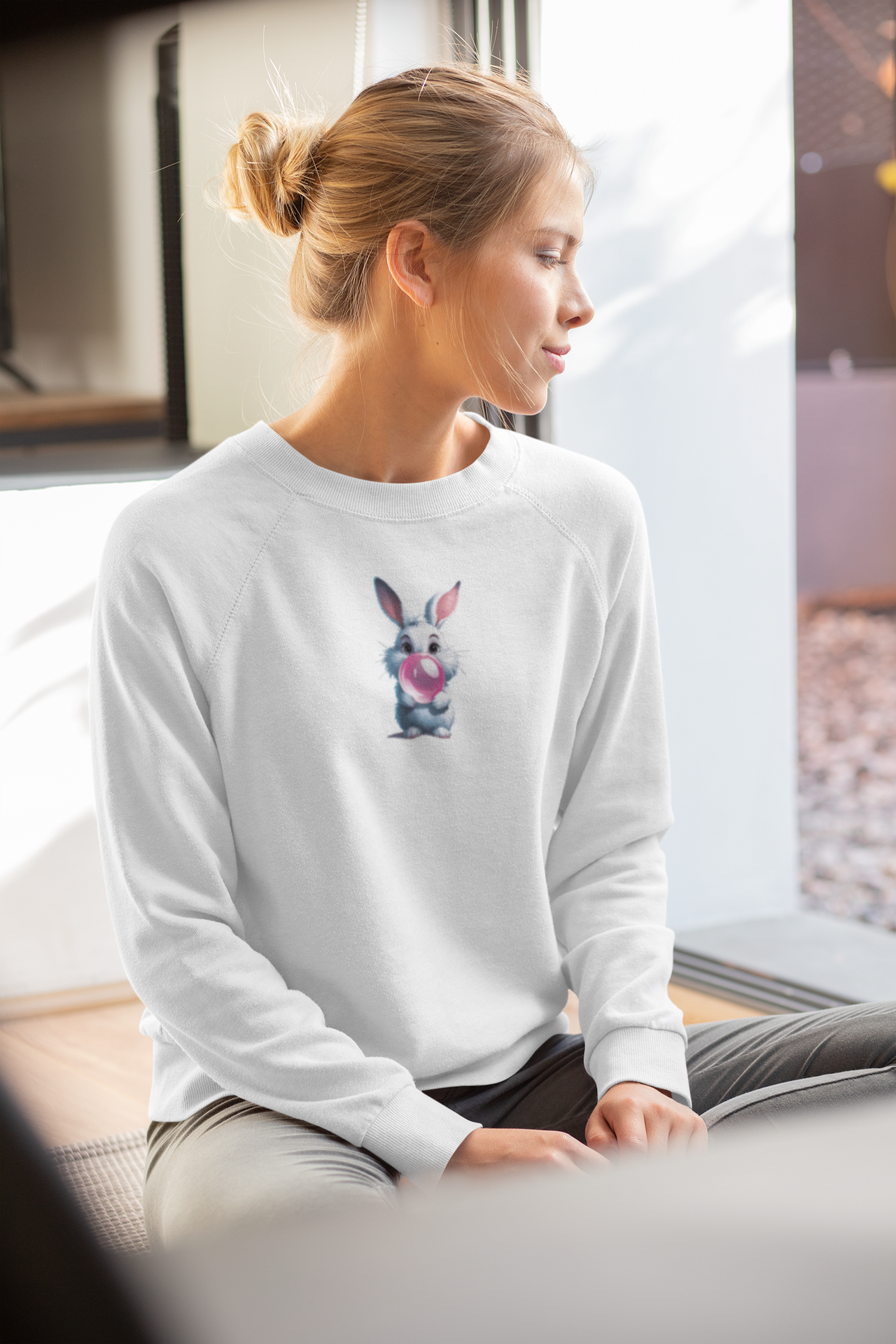 Valge UNISEX dressipluus ilma kapuutsita Jänkuke