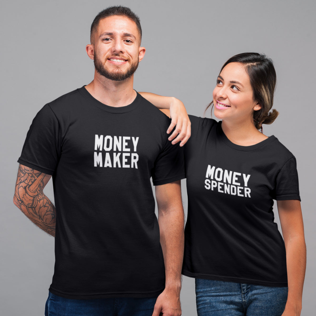 Mustad unisex T-särgid paaridele „Rahategija ja kulutaja“